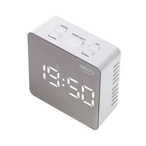 Camry CR1150 digital alarm clock, showing the time and room temperature, white