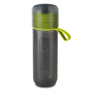 Sticlă cu filtru Brita Fill&Go Active 600ml, neagră cu capac și mâner verde lime - Brita