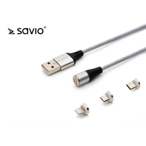 SAVIO KABEL MAGNETYCZNY USB - USB TYP C, MICRO I LIGHTNING, 1M, SREBRNY CL-153 133726808