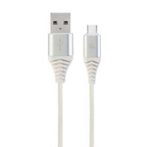 Cablu Gembird USB-C la USB-A, 2m, alb și argintiu, împletit din bumbac - Cabluri de date