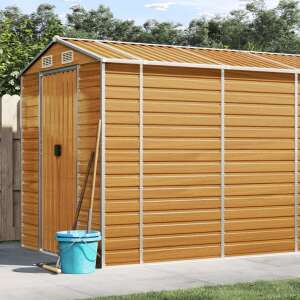 vidaXL light brown galvanized steel garden shed 191 x 980 x 198 cm - Garden storage crate
