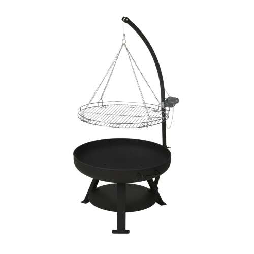 ProGarden VAGGAN Fire Bowl with Grill, 60 cm, black steel fire pit with hanging grill, adjustable height, outdoor cooking and heating