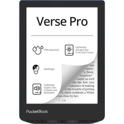 POCKETBOOK e-reader - PB634 VERSE PRO Azure (6 "E Ink Carta, Cpu: 1GHz, 512MB, 16GB, 1500mAh, wifi, mSD, IPX8)