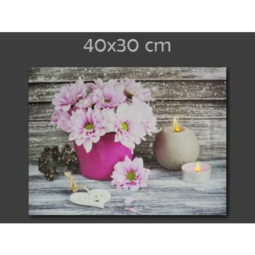 2 LEDes világító falikép rózsaszín virág +gyertya 40x30cm