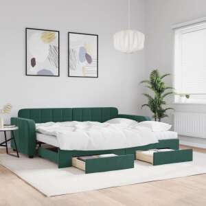 vidaXL dark green pull-out sofa bed with storage drawers, 90 x 200 cm - Living Room Furniture
