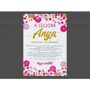 A legjobb Anya tábla, 21x30cm, anyák napi ajándék, rózsaszín és arany konfetti - Ajándék tábla