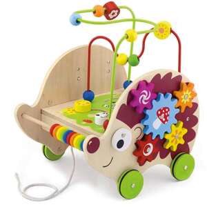 Viga 4-in-1 Ziehspielzeug Igel, Holzspielzeug mit Zahnrädern, Perlenlabyrinth, Abakus und Ziehfunktion, für Kleinkinder und Vorschulkinder - Babywalker, Lauflernhilfen und Entwicklungsspiele für Kleinkinder