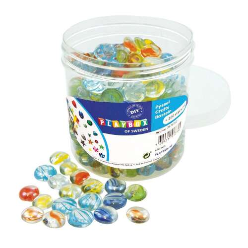 Playbox Üveg kavicsok 17-19 mm, 160-200 darab, vegyes színekben, kézműveskedéshez és DIY projektekhez