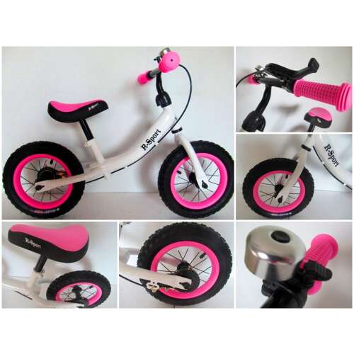 R-Sport R3 Futóbicikli fékkel és csengővel 12" #fehér-rózsaszín