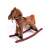 Кафяв плюшен люлеещ се кон с дървена основа, седло и юзда