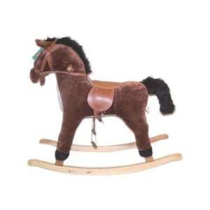 Cal de balanso maro cu gura și coadă mobile, bază din lemn, corp din plus, șa și frâu - Balansoare pentru copii și Jocuri si jucarii educative