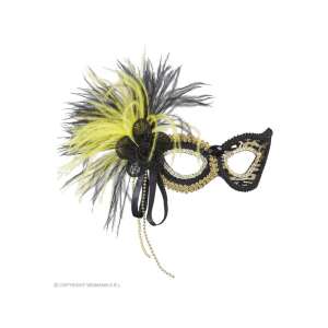 Fekete és sárga maszk tollal és strasszokkal - Widmann