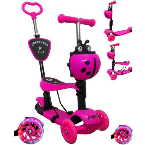 R-Sport H3 5in1 Scooter cu mâner de împingere și roți cu LED-uri - Ladybug #pink 32415909