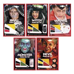 Set de machiaj pentru Halloween, include 5 culori diferite pentru crearea unor look-uri înfricoșătoare, cum ar fi craniu, vrăjitoare, vampir, monstru și diavol - Vopsele pentru fata