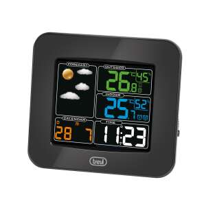 Stație meteo wireless Trevi ME 3165 cu afișaj color, care afișează ora actuală, data, temperatura interioară și exterioară, umiditatea și prognoza meteo - Trevi