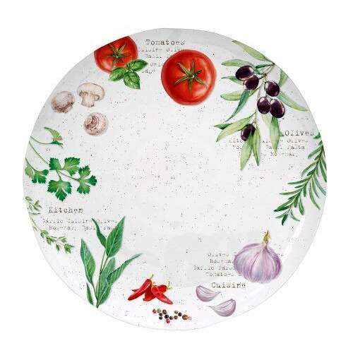 Easy Life-Nuova Porcelán lapostányér, 26cm, konyhai mintával, különféle fűszernövényekkel, fűszerekkel és zöldségekkel - Easy Life Design
