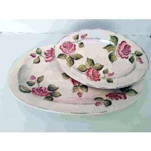 Két darabos ováltál szett virágos mintával, kézzel festett kerámia, tökéletes előételek, desszertek vagy sajt tálalásához - Vanilia Kerámia