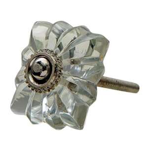 Négyzetes üveg ajtókilincs virágmintával, ezüst bevonattal - Clayre & Eef