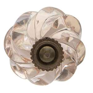 Rózsaszín üveg ajtófogantyú csavart mintával, 4x4cm - Clayre & Eef