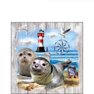 Seal Couple papírszalvéta fóka és világítótorony mintával, 25x25cm, Ambiente márka - Ambiente