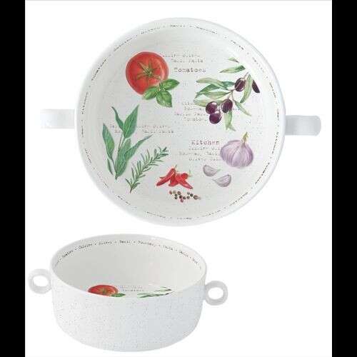 Easy Life-Nuova 20 cm-es porcelántál fülekkel, konyhai fűszerek és gyógynövények mintájával - Easy Life Design