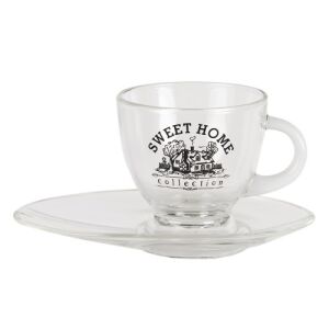 Clayre & Eef Sweet Home üveg kávéscsésze és alátét készlet, 230ml - Clayre & Eef