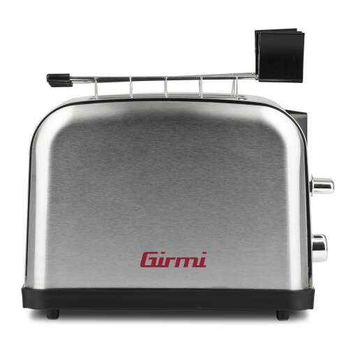 Toaster Girmi TP56 Silver, widok z boku, stal nierdzewna, czarne akcenty