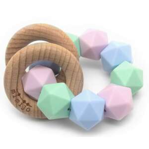 Mimijo szilikon rágóka és csörgő 2 az 1-ben - Penelope, pasztell színek, geometrikus formák, fa gyűrűk - Rágóka