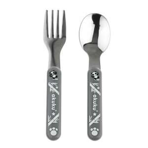 Akuku bébievőeszköz készlet, 2 db-os villa és kanál, szürke - Akuku