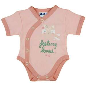 Púderrózsaszín baba body cicás mintával és a 'feeling loved' felirattal. - Asti
