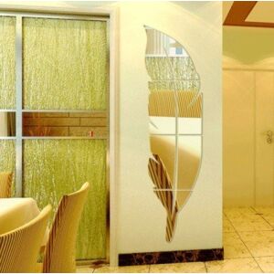 Zrkadlová nálepka v tvare pera, zlatá, naklonená doľava, dekorácia na stenu - Nástenné panely a nálepky na stenu