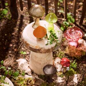 Mushroom Christmas tree ornament, orange velvet, 12 cm, ceramic, gold glitter base - Autumn decoration supply