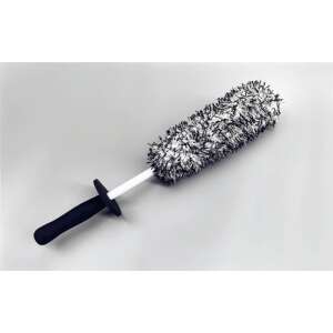 Microfiber wheel cleaning brush with black handle and white shaft - Car wash brush