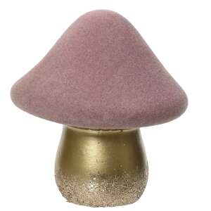 Pink velvet mushroom Christmas ornament with gold glitter base - Autumn decoration supply