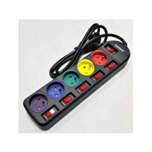 5-way power strip with individual switches, black, 1.5 meter cable - Power Strip
