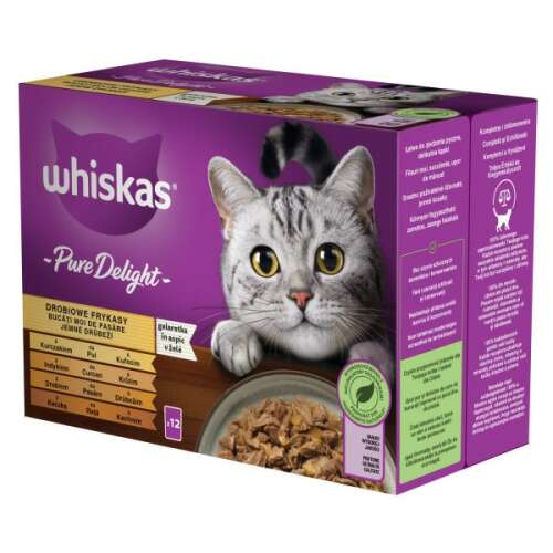 Whiskas Pure Delight nedves macskaeledel, 12-es csomag, többféle ízben, 85g-os tasakokban - Whiskas