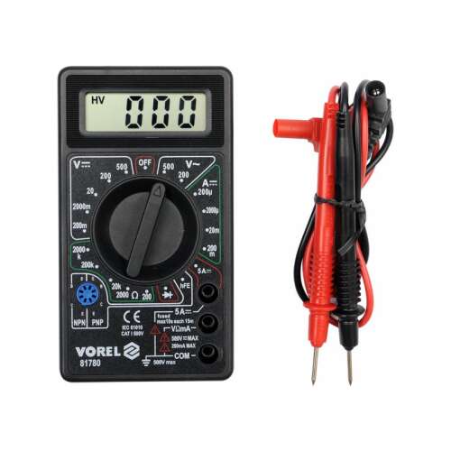 VOREL 81780 Digitales Multimeter mit Messleitungen zur Spannung-, Strom- und Widerstandsmessung