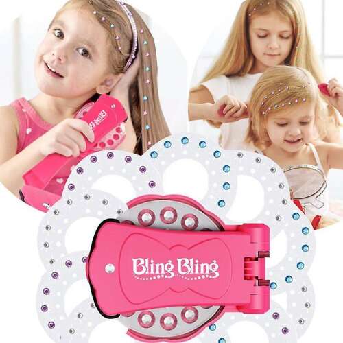 Bling Bling Hair Diamond Applicator Set, pink, with rhinestones, for girls, hair styling tool