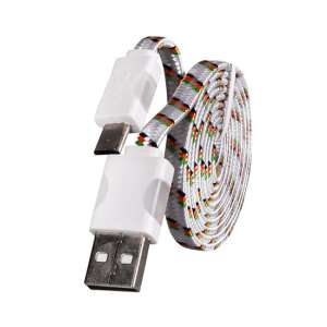 White braided micro USB cable with LED lights, 1 meter long - USB Cable