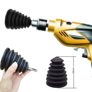 Drill dust cover in use, attached to drill - Drill and Screwdriver Accessory