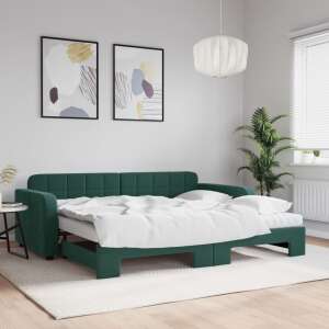 Canapea extensibilă vidaXL verde închis cu saltea, 90 x 200 cm - Canapele