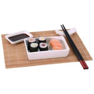 Sushi-Set mit 10 Stück, für 2 Personen, 2 Teller, 2 Paar Essstäbchen, 2 kleine Schalen, 2 große Schalen, Bambusmatte - Servierschalen
