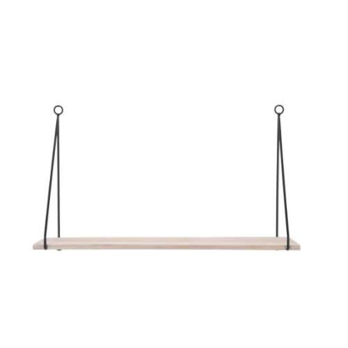 Fali polc fém tartóval, fekete és fa, lógó polc