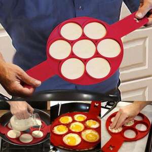 Red silicone pancake and egg mold, 7 round molds, perfect for making perfect pancakes and eggs, easy to use, non-stick, dishwasher safe - Baking Mold