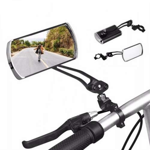 Univerzális kerékpártükör készlet, tükörben kerékpáros látható, kormányra szerelhető, és alternatív tükörstílus
