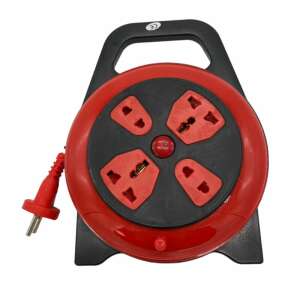 Piros 5 méteres feltekerhető hosszabbító 4 foglalattal - Hosszabbító