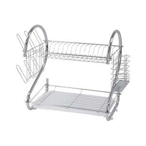 Chrómová kuchynská odkvapkávacia polica, 2-poschodová, s držiakom na príbory, na sušenie riadu a príborov - Odkvapkávače na riad