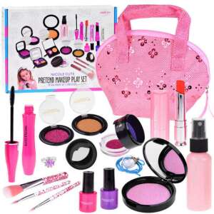 Nicole Cute pretend makeup play set for girls, includes a pink cosmetic bag, makeup brushes, nail polish, lipstick, eyeshadow, and more - Ramiz