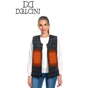 DOLLCINI Női fűthető V-nyakú mellény - L méret, fekete, piros fűtőelemekkel - Dollcini