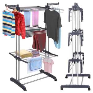 3-tier rolling clothes drying rack with hangers, 178 x 78 x 49 cm - Clothes Dryer
